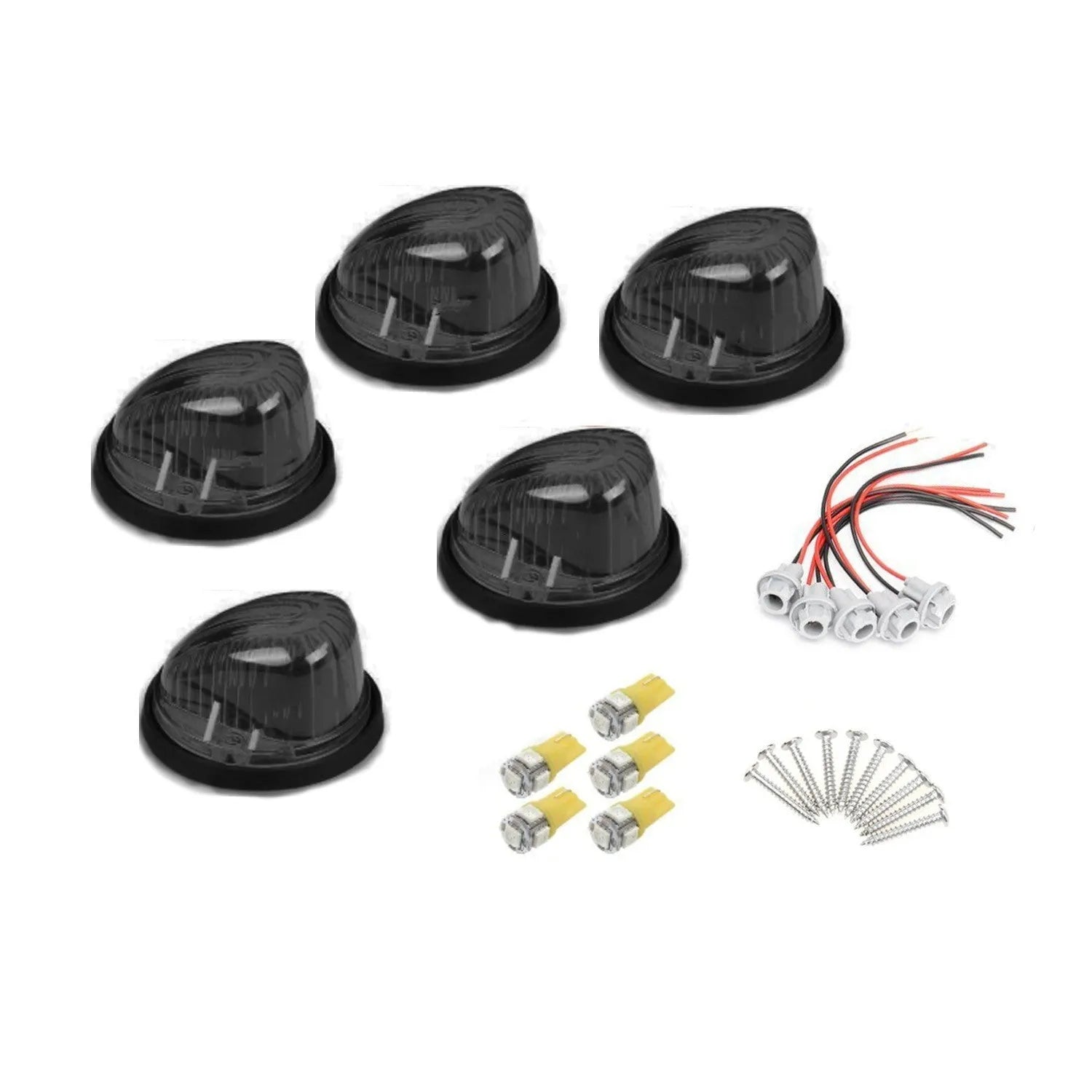 Yellow LED roof cab marker light for commercial vehicles with polycarbonate lens and rubber base.