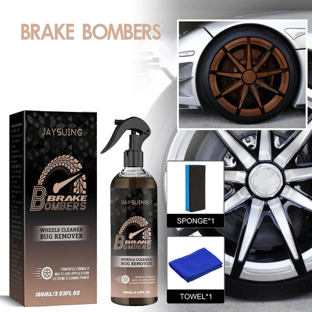 Car brake disc cleaning kit with 100ml spray bottle, small sponge, and microfibre cloth.