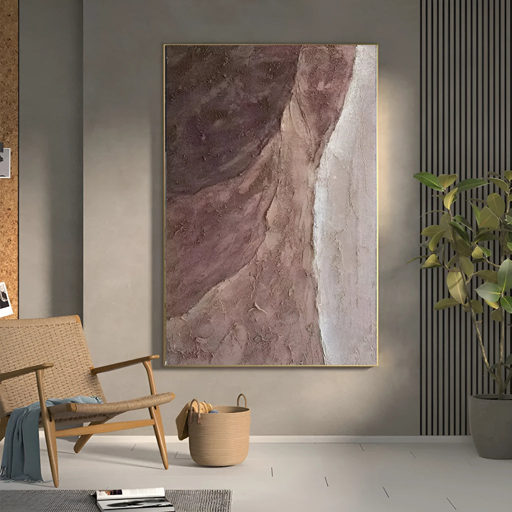 Handmade abstract oil painting on canvas, brown texture, rolled frameless one-panel wall art
