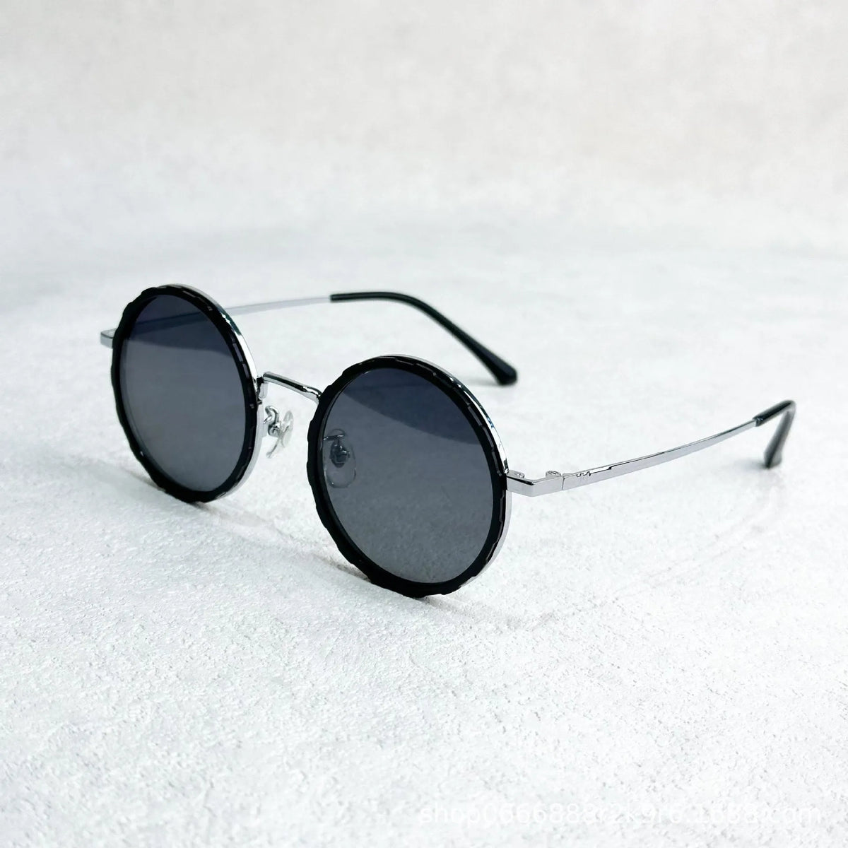 Handmade ND9 adjustable polarized sunglasses with Aluminum Magnesium full rim round frame in black thick leg colour