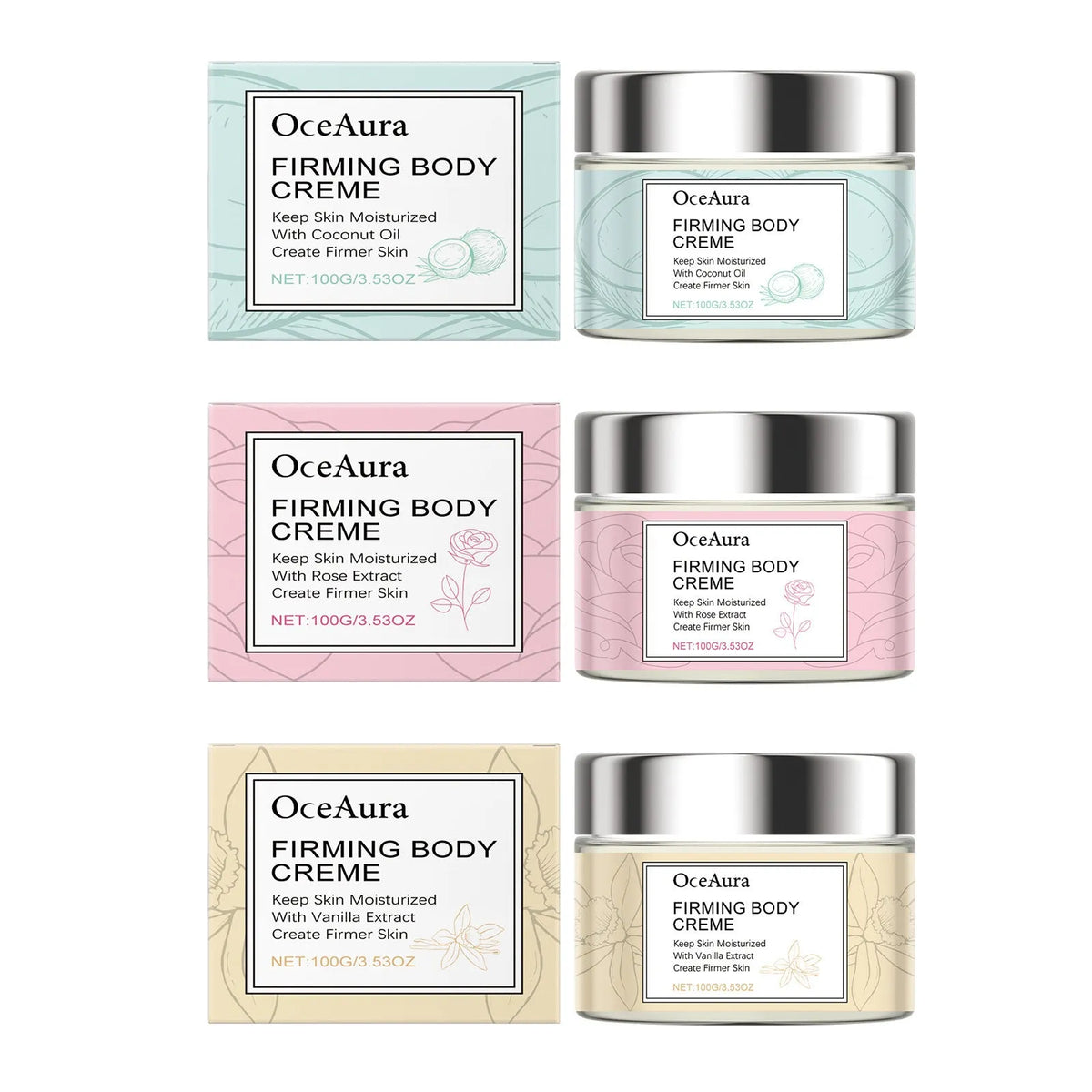 100g moisturising body lotion in rose, vanilla or coconut flavour with sweet almond, coconut and rose oil, compact 6.9x6.9x4.4cm container