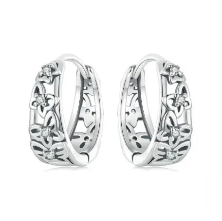 Sterling silver hollow butterfly earrings with zircon details, 14mm height retro fashion jewellery