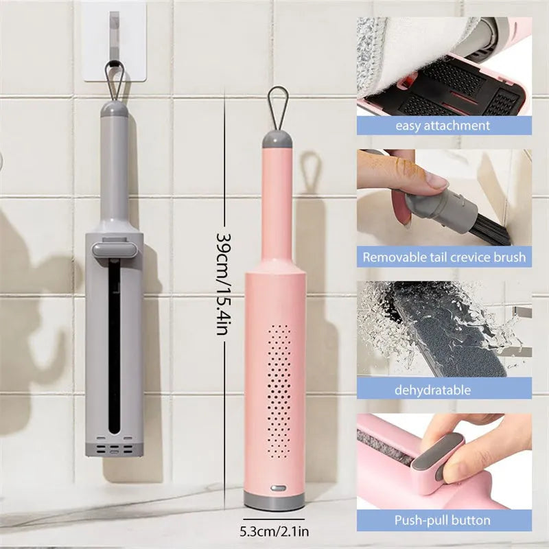 Rotatable self-squeeze flat mop with crevice brush and microfiber pads for floor cleaning