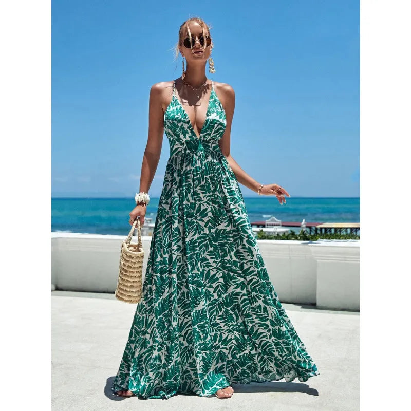 Women's solid colour green suspender long skirt with cross strap design, mid-waist, polyester fibre