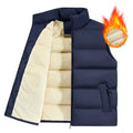 Men's striped lambswool vest in black, dark blue, or red with polyester fibre construction for winter warmth