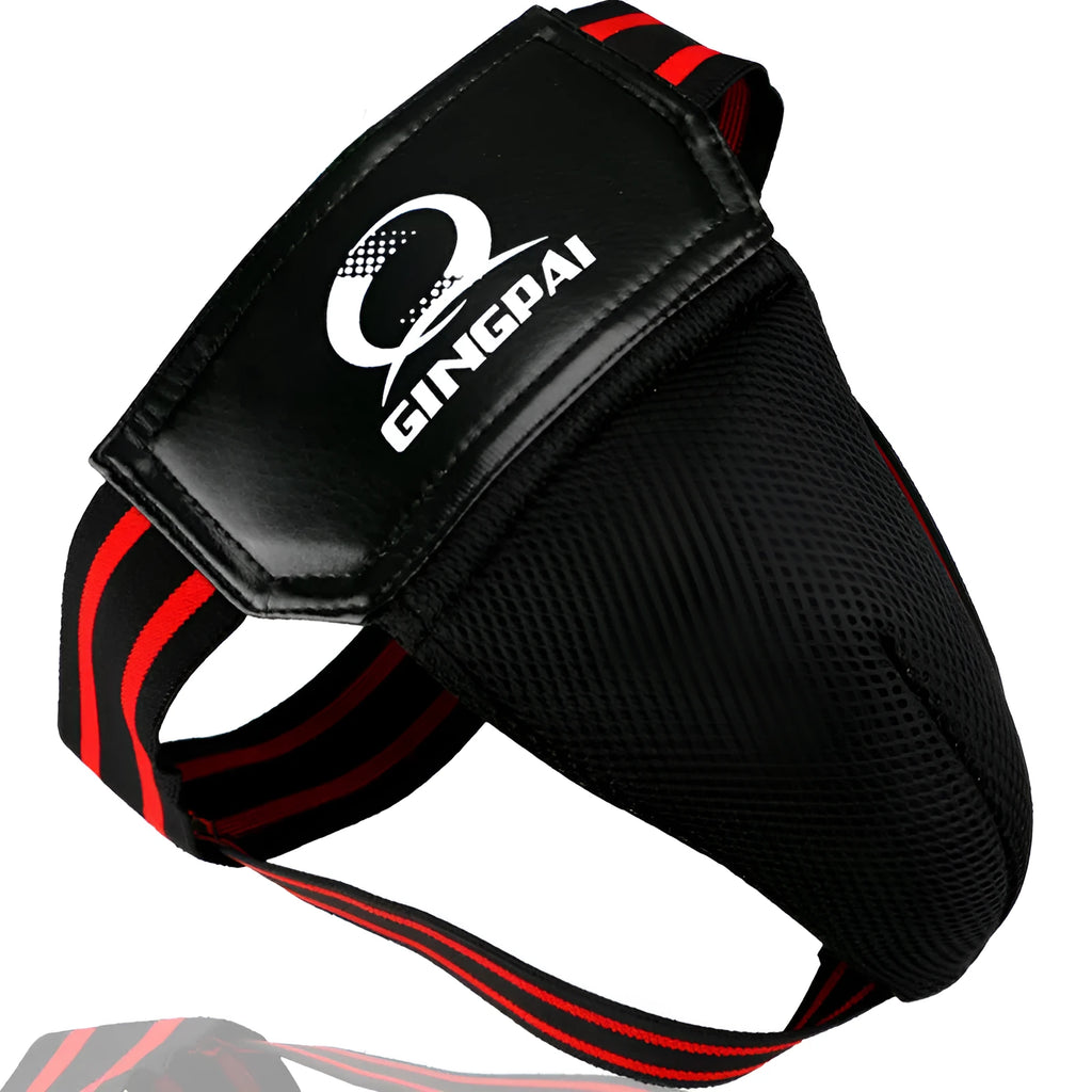 Fighting boxing training crotch protector black hard plastic shell liner elastic band