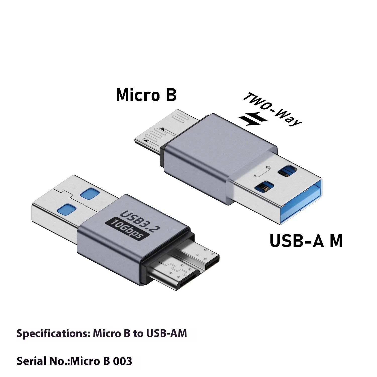 USB AM to Micro-B adapter connector for Micro-B interface devices