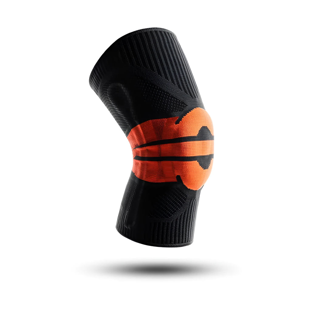 Elastic compression knee pad with 3D weave, silicone gasket and spring support, in black green, size M L XL