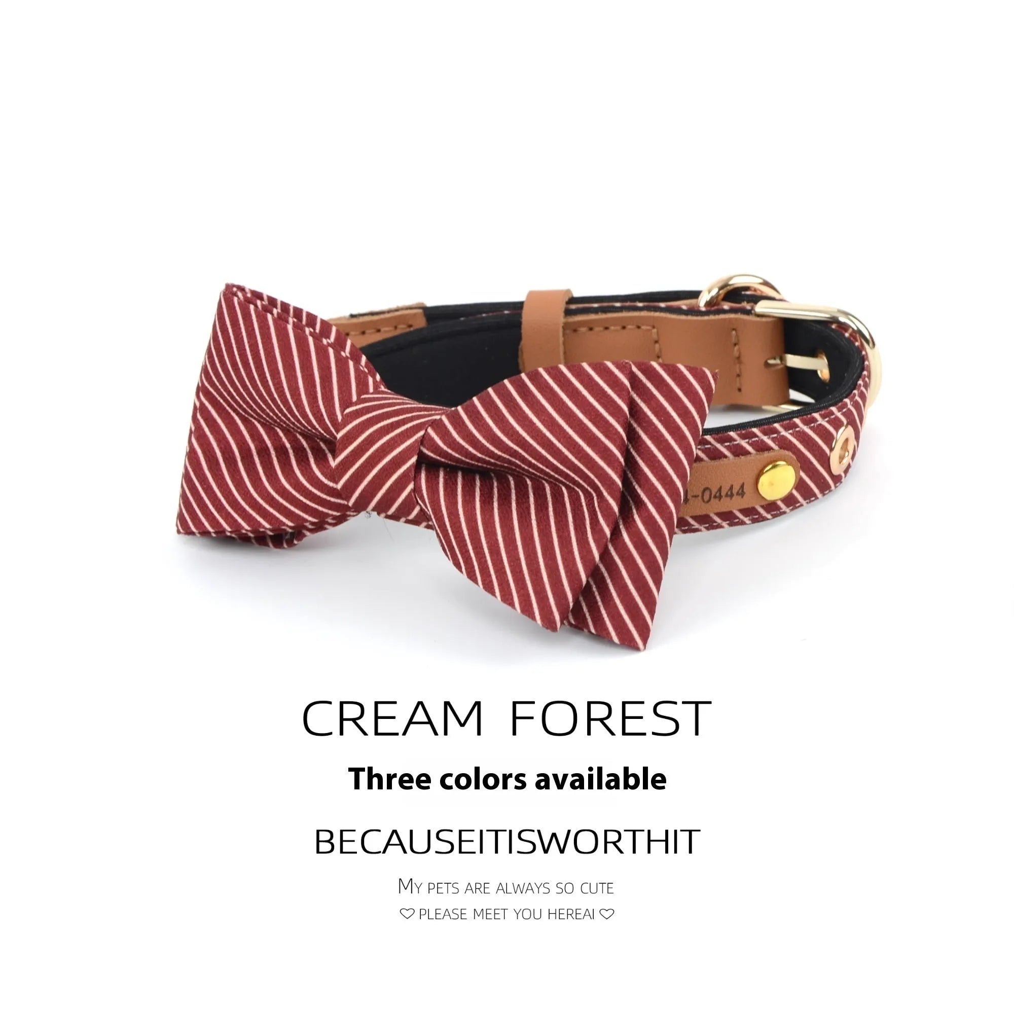 Cotton dog collar with detachable bow in dark blue colour with adjustable buckle fastening