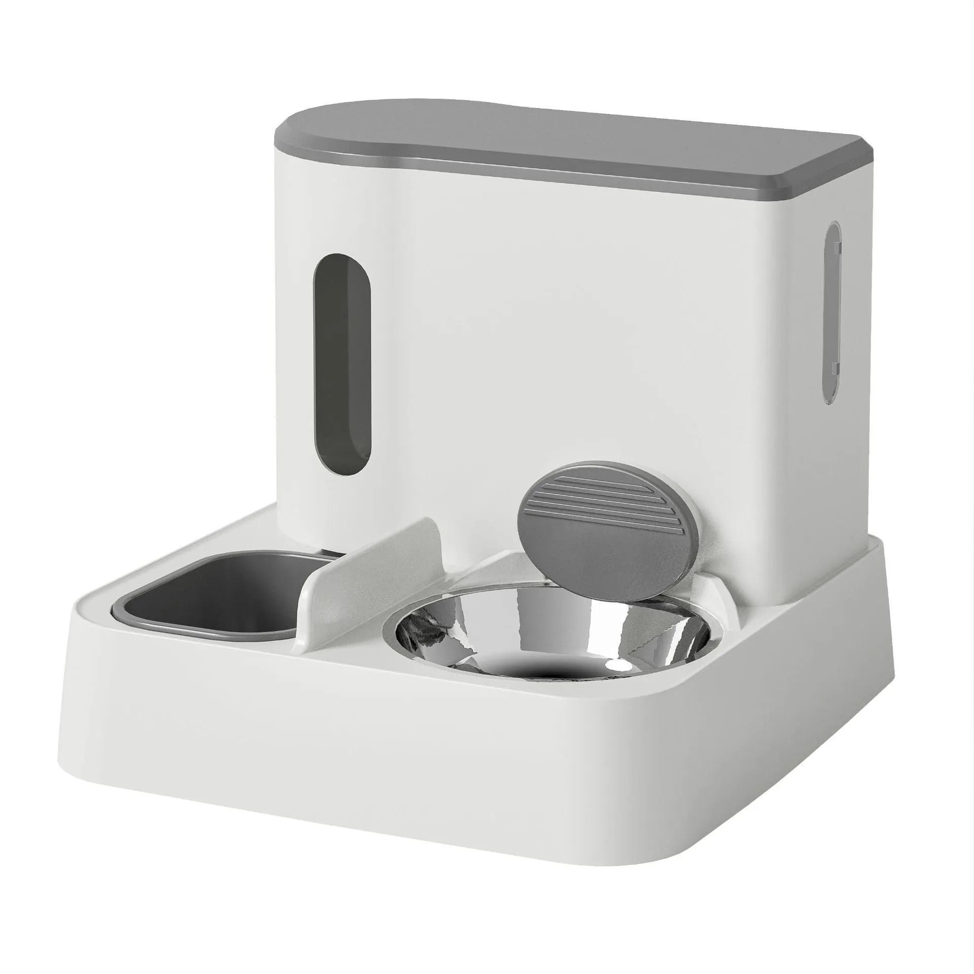 Automatic cat feeder and water dispenser station with double bowl design