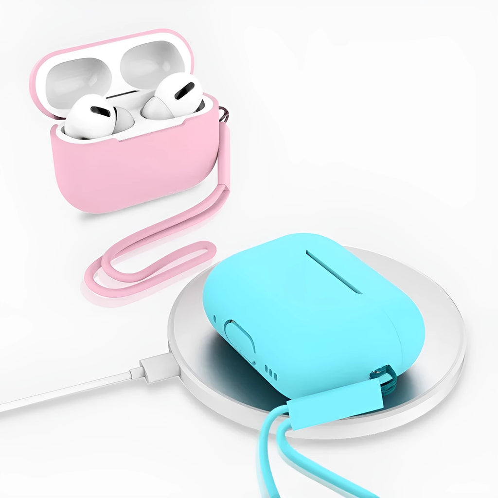 AirPods Pro 2 silicone protective case cover with attached lanyard in multiple colour options