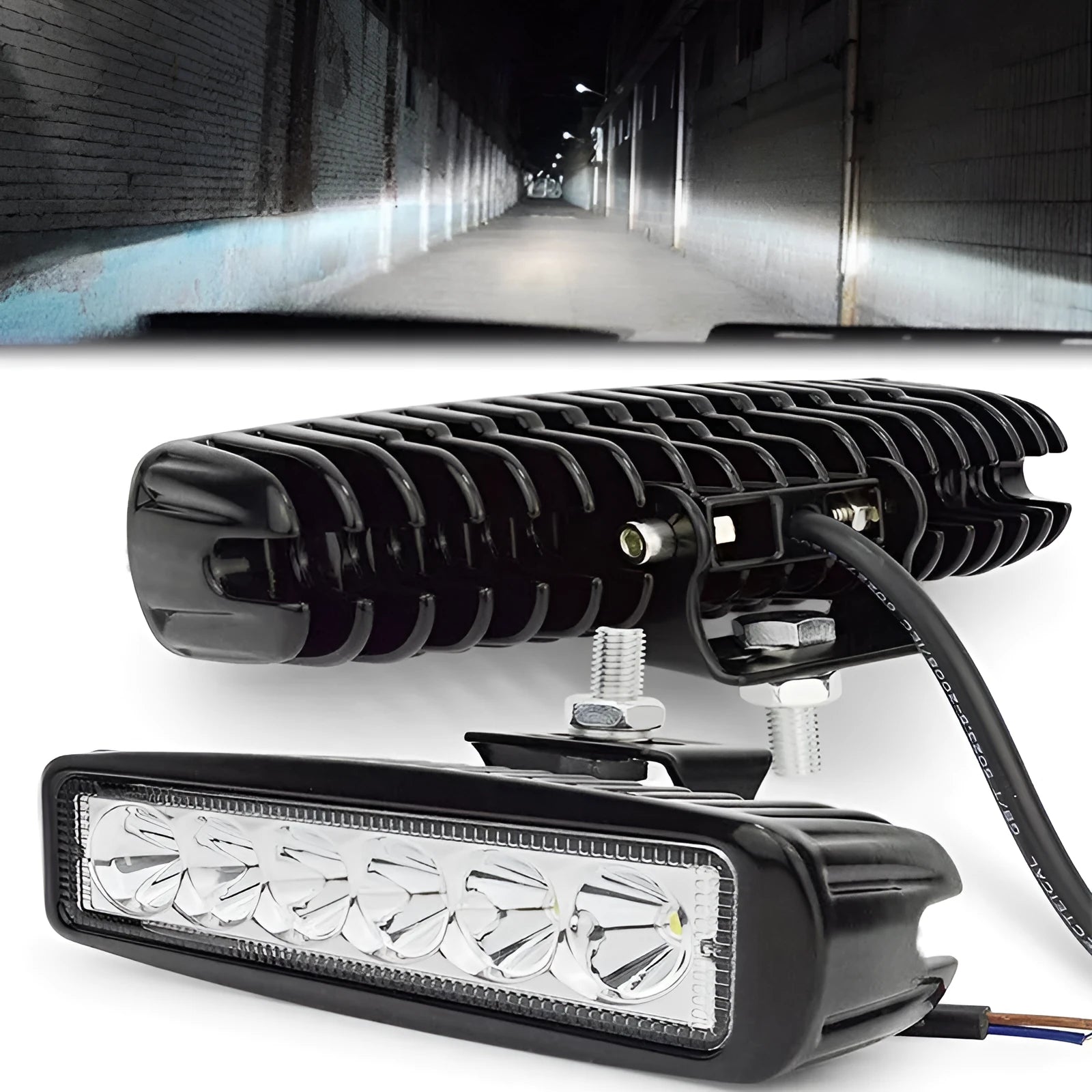 Black die-cast aluminium car auxiliary LED spotlight with mounting bracket