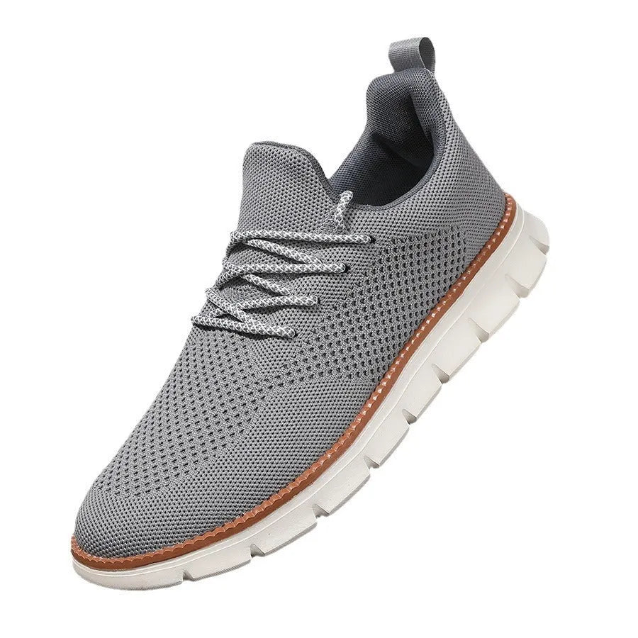 Men's grey mesh sneakers with round toe and shallow collar design