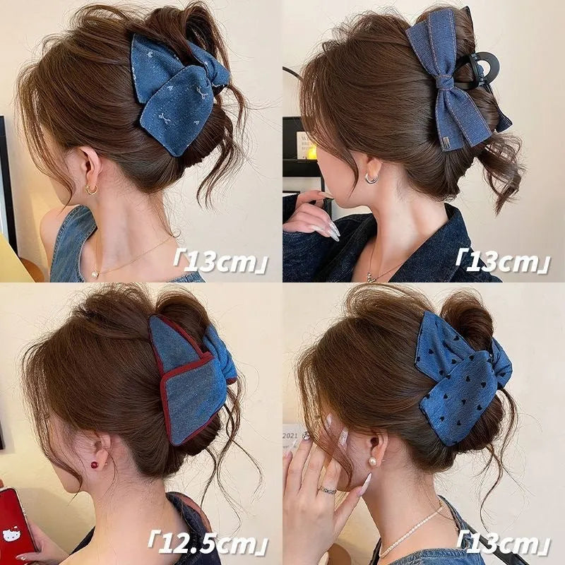 Handmade triangle-shaped hair clip for women in fabric and acrylic, showing plastic grip.