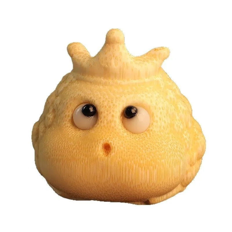 Solid bamboo carving of a cute Crown Princess Toad figurine, 5 cm in size.