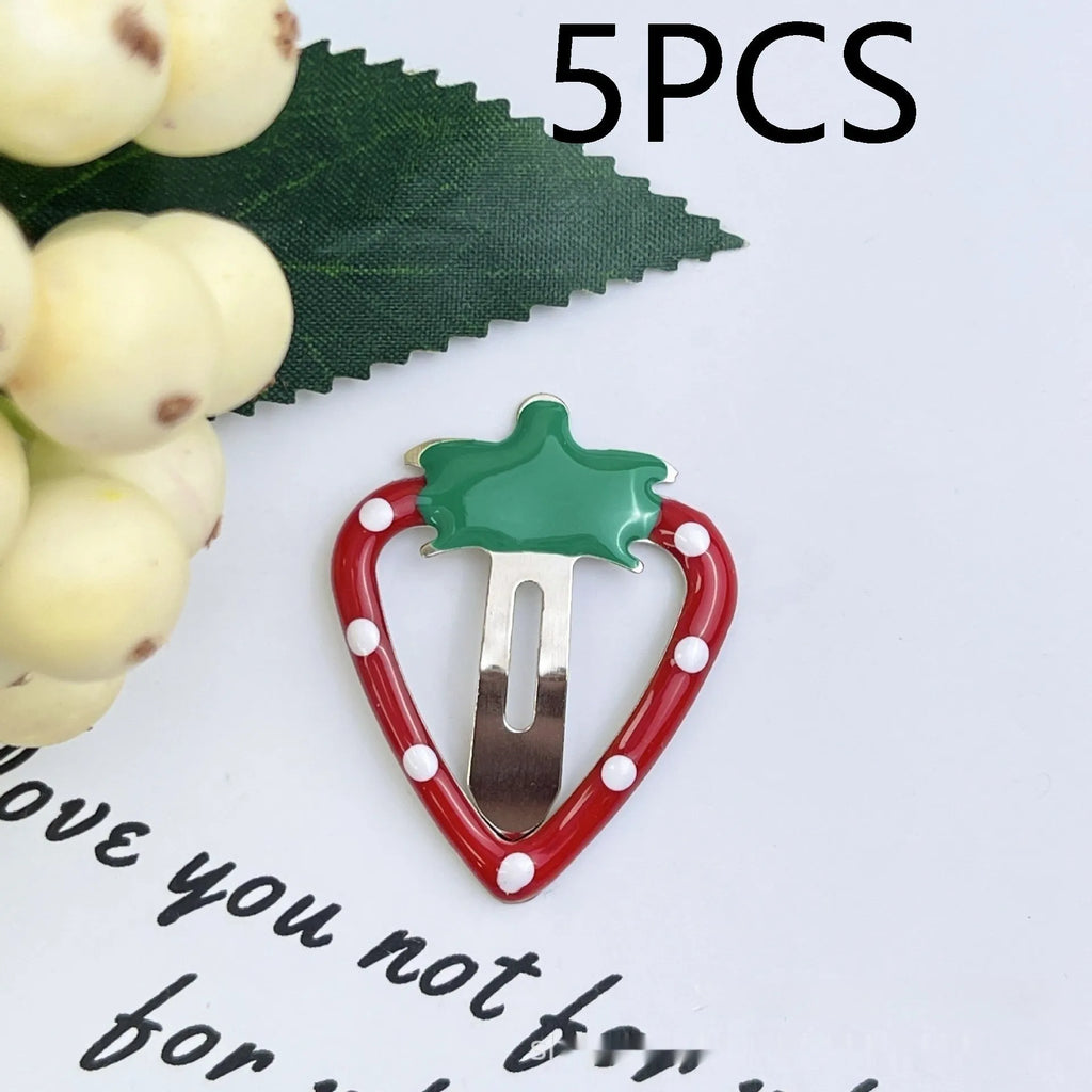Children's cartoon fruit hair clips in plastic with cherry, apple and strawberry barrette designs