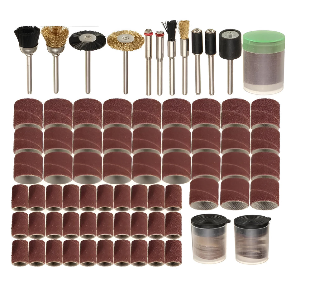 150-piece electric grinder accessory combo set with sandpaper rings and multiple material tools