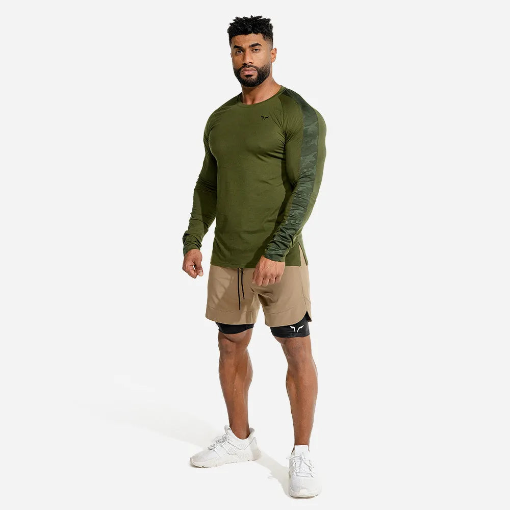 Men's round neck polyester running top in Army Green with size options L M XL XXL