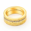 Gold geometric women's zircon ring in electroplated copper, shown in sizes 6-8