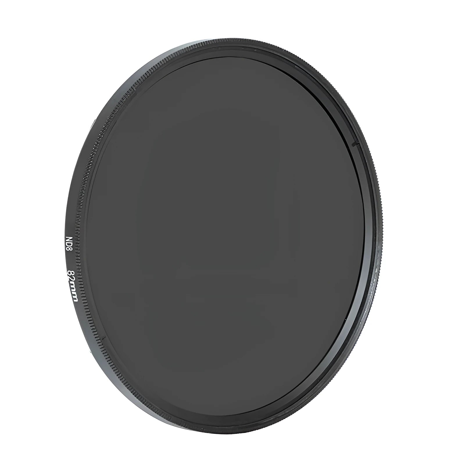 ND8 camera step-up filter in aluminium frame for 49mm to 82mm lenses on a camera lens.
