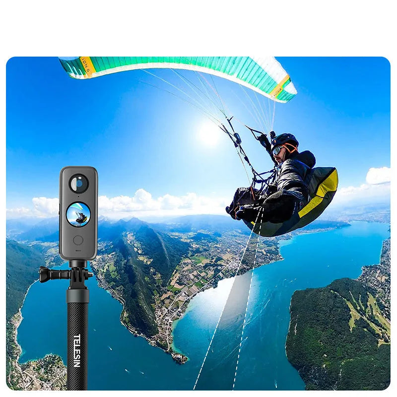120cm carbon fibre selfie stick for GoPro12 and Insta360 with aluminium alloy and silica gel