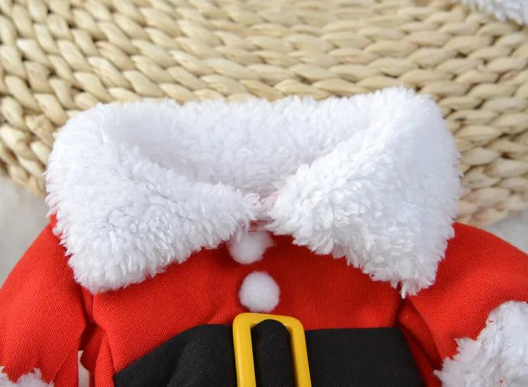 Red Santa Claus costume for pets made from polar fleece fabric with five size options