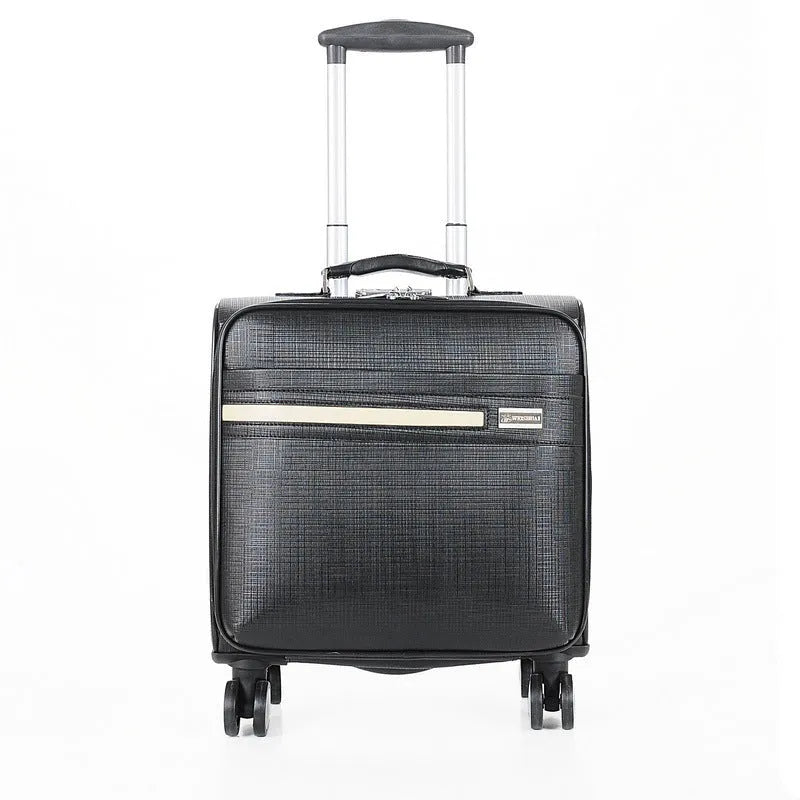 Black PU leather wheeled business case with airplane-style wheels and security lock