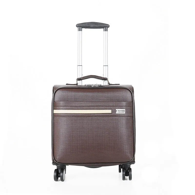 Black PU leather wheeled business case with airplane-style wheels and security lock