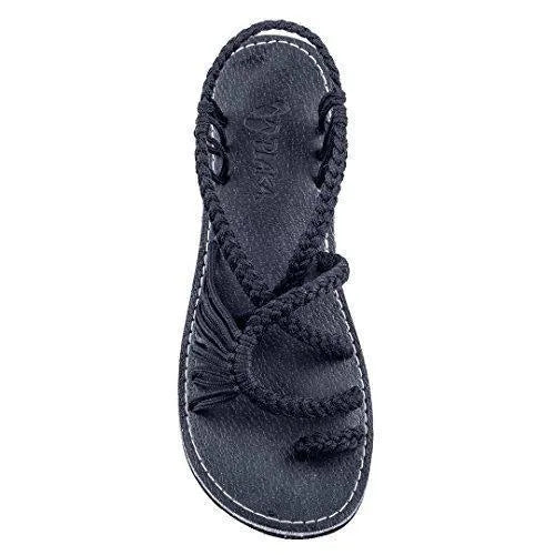 Rubber flip flops with anklet straps, flat sandals in black, blue and red, sizes 4.5 to 11