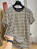 Black striped men's casual shirt with short sleeves and loose fit