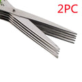 Green multi-layer stainless steel kitchen scissors for cutting herbs and green onions.