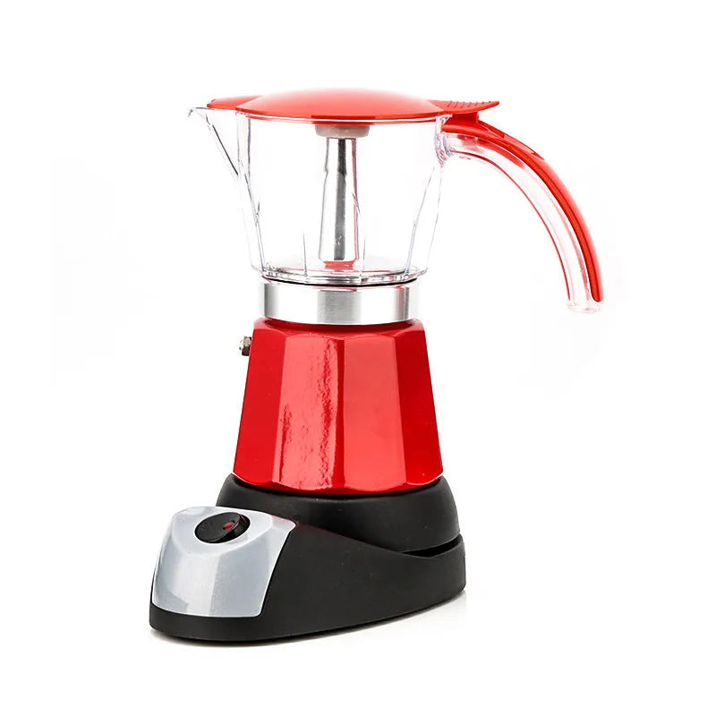 Octagonal aluminium electric moka pot coffee maker in blue colour with EU plug.