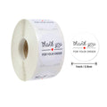 Round white thank you for ordering sticker, 2.5cm diameter, copper plate material, roll of 500 pieces