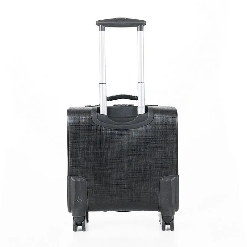 Black PU leather wheeled business case with airplane-style wheels and security lock
