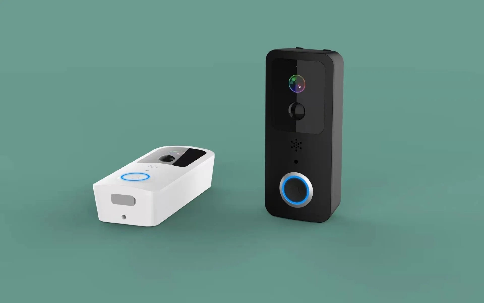 Black or white smart waterproof HD visual doorbell with camera and intercom for outdoor security.