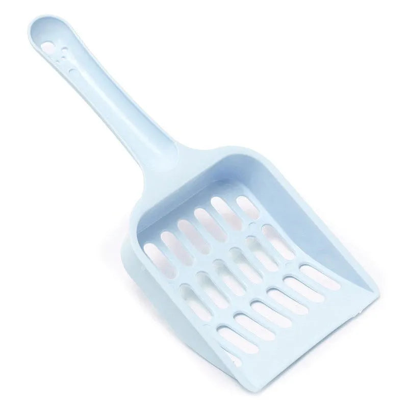 Blue plastic cat litter scoop for cleaning pet litter boxes and trays