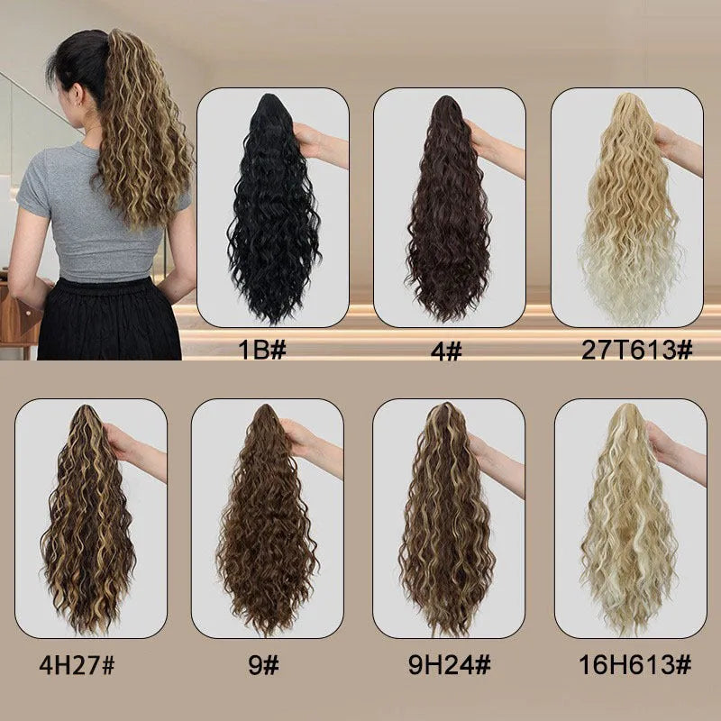 Water ripple grip ponytail corn curler synthetic wig in curly texture with hair clip