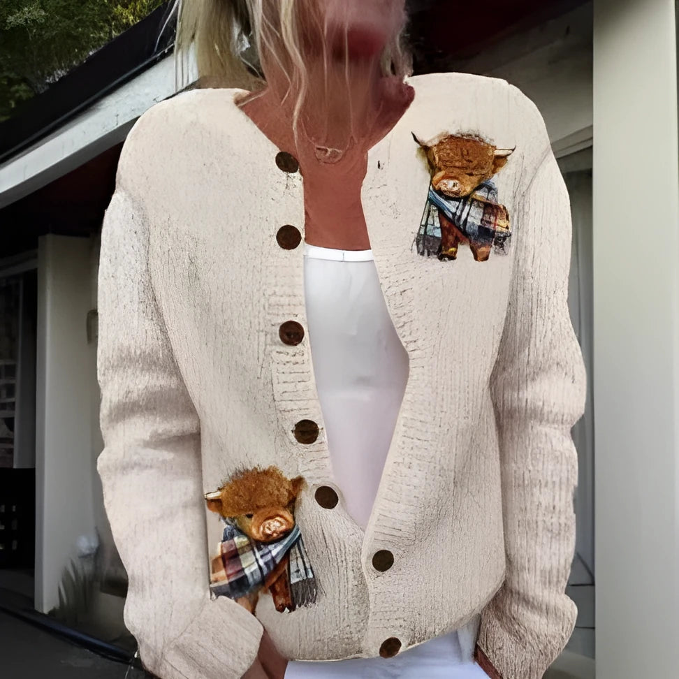 Women's 3D digitally printed cardigan coat in loose fit with long sleeves