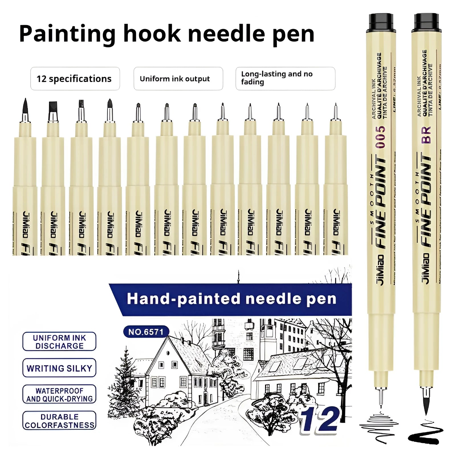 Cartoon syringe style needle pen with waterproof hook line art design for drawing and sketching