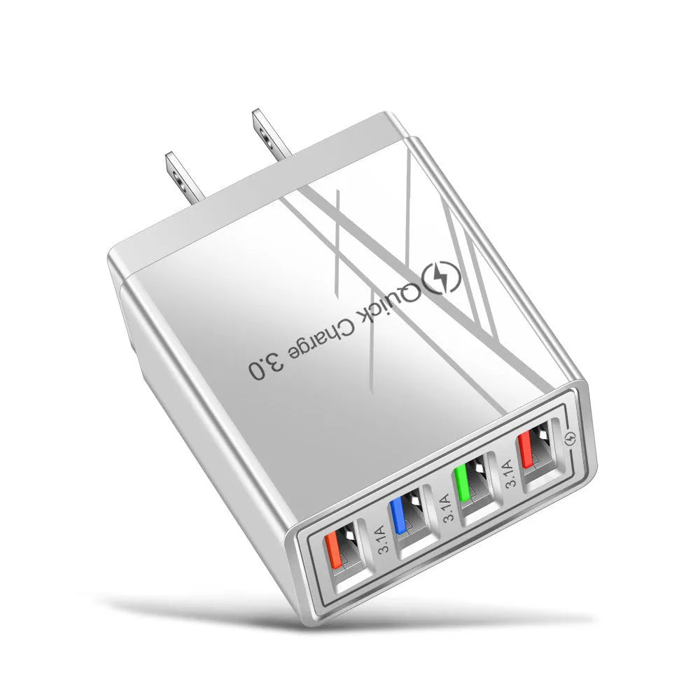 4USB mobile phone charger with luminous indicator in various colour options