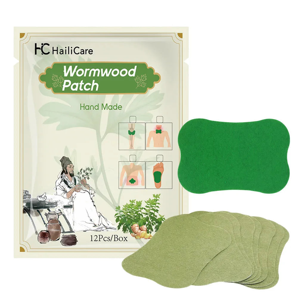 Pack of Chinese Mugwort herbal pain relief patches for knee, back, neck and foot.
