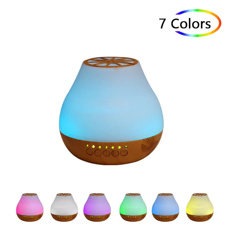 Wood grain finish USB essential oil aroma diffuser with coloured mood lighting
