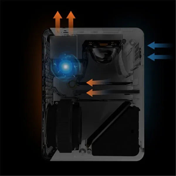 Black USB smart projector with 320x240 resolution and 20W power, front projection, shown with UK EU US AU plug options.