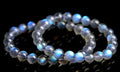 Natural cream crystal Blue Moonlight bracelet with various bead size options on a wrist.