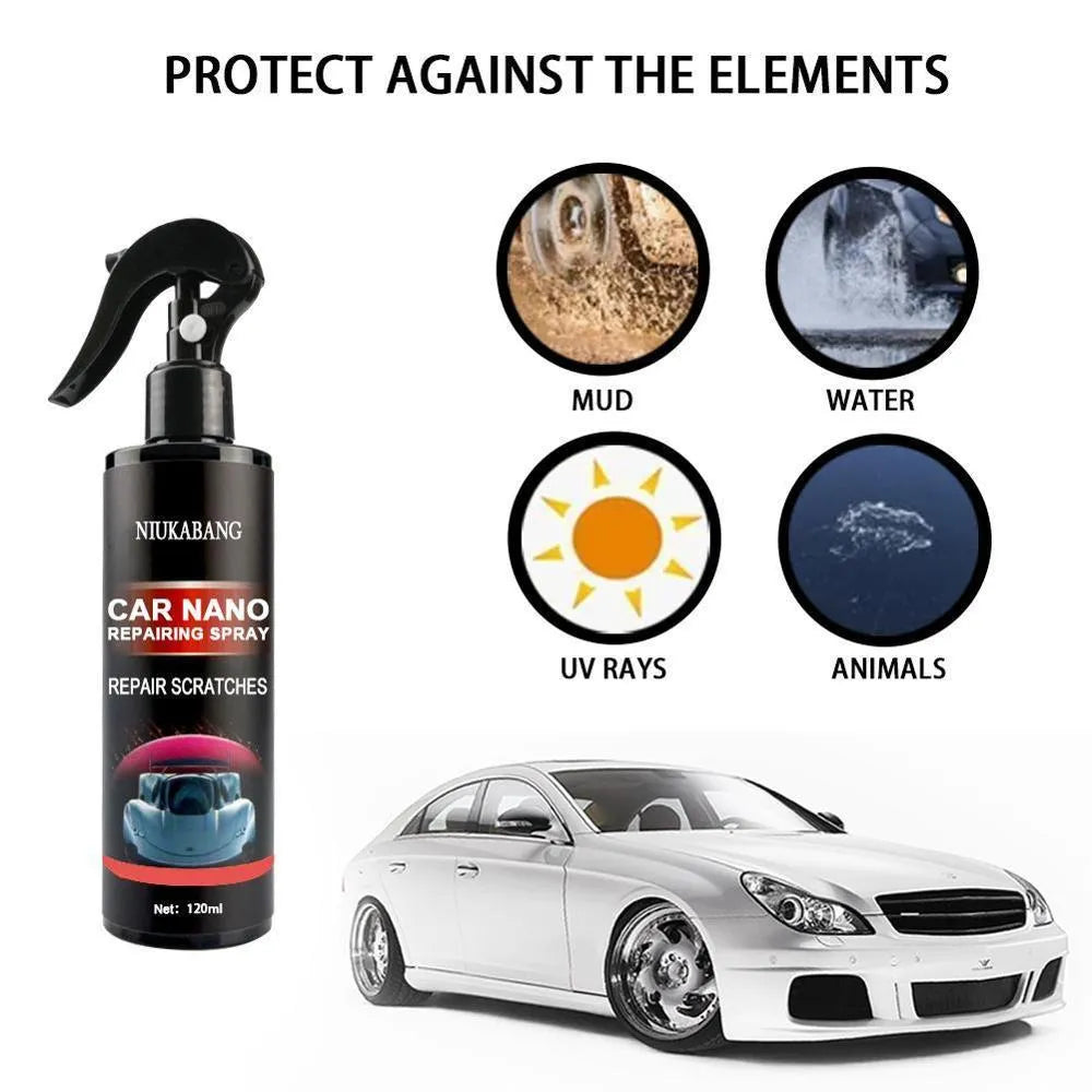 Nano Car Repairing Spray bottle for removing light scratches and swirls from car paint with UV protection
