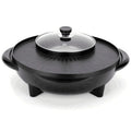 Black electric hot pot grill with teppanyaki plate and control panel, 5-6 litre capacity