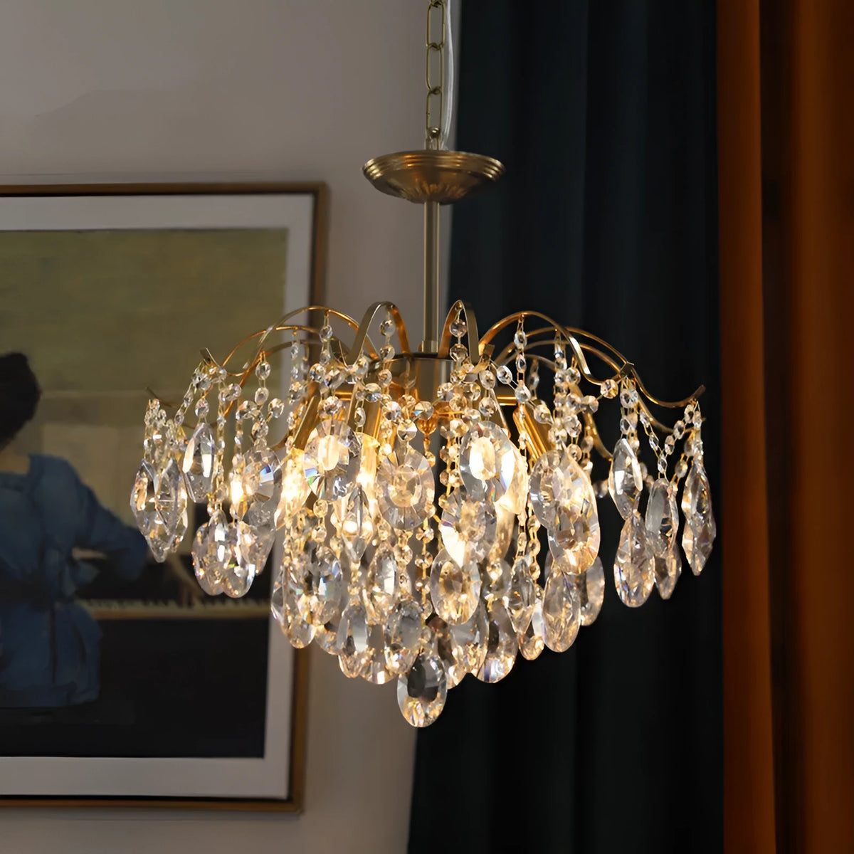 Full spectrum eye protection retro crystal chandelier with amber crystals for living room dining room