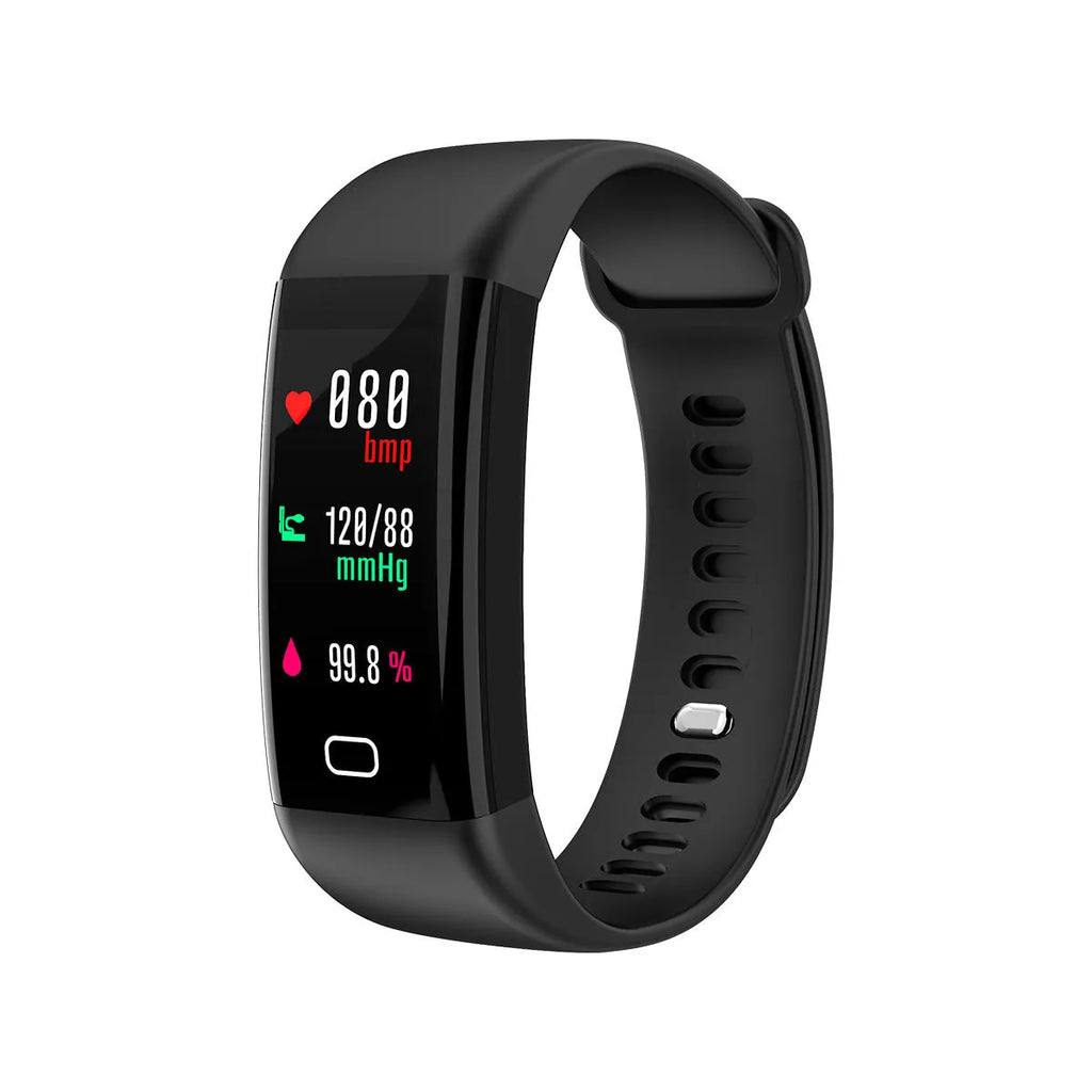 Smart fitness band with large OLED screen showing exercise data on wrist