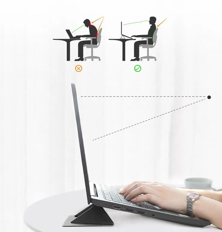 Blue or grey portable foldable laptop cooling stand bracket with anti-slip pads on a flat surface.