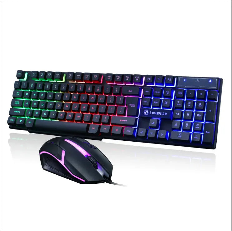 Limei GTX300 white backlit gaming keyboard and mouse set on a desktop.